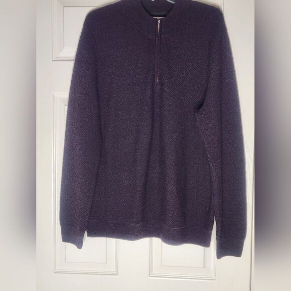 Joseph Abboud XL Burgundy/Gray MERINO WOOL Blend 1/4 Zip Knit Lslv Men Sweater - Picture 1 of 8